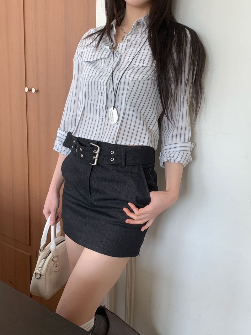 Claude Belt Denim Mini  Skirt