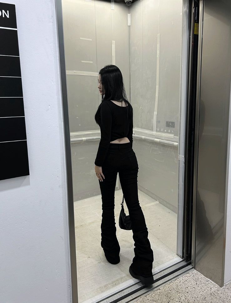 Long leg shirring silhouette pants