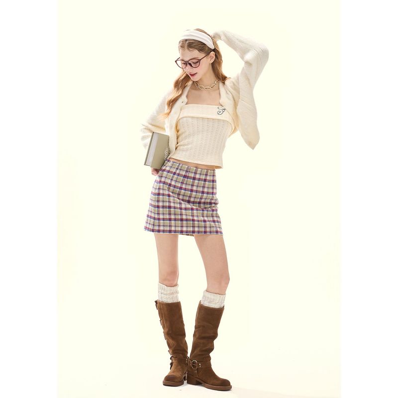 [GirlyFancyClub] White Lovers* Soft Fufu Milk White Sable Fur Knit Short Cardigan Coat
