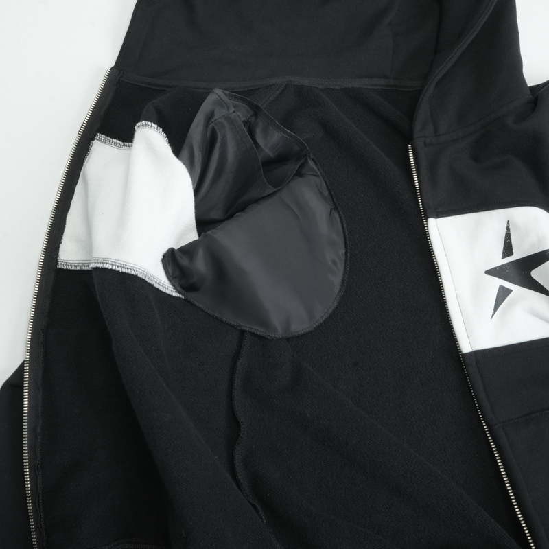 STAR LOGO HOODIE ZIP-UP BLACK
