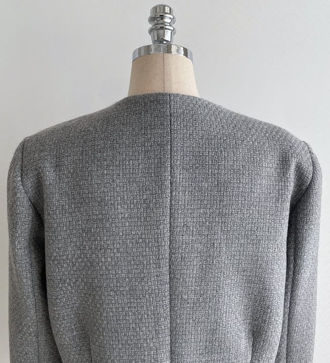 Deli Pocket No Collar Tweed Short Jacket