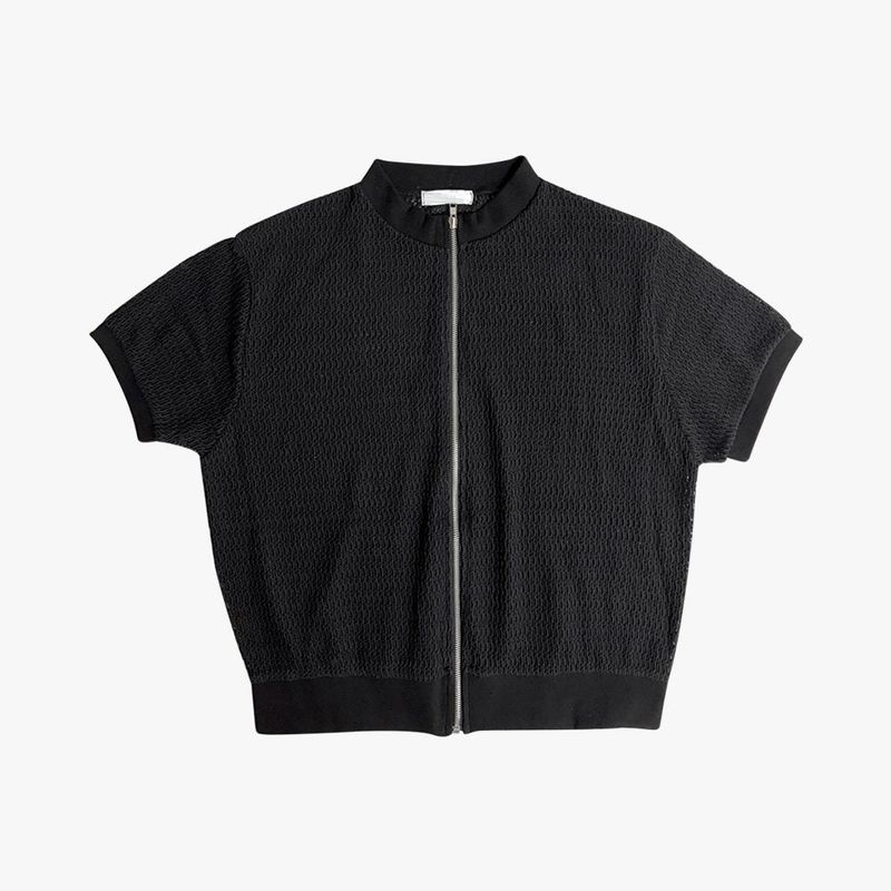 Half-neck punching zip-up cardigan