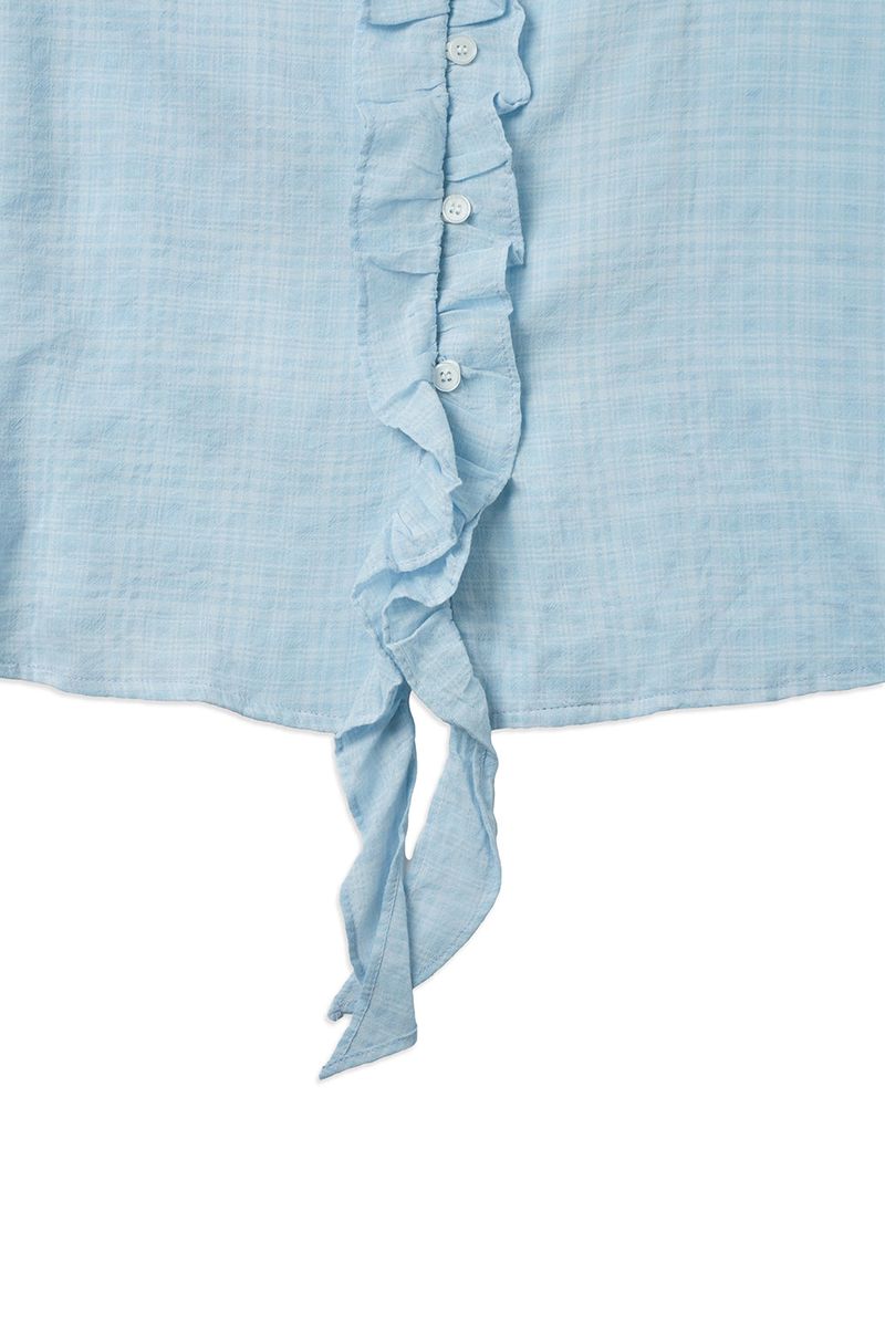 Ruffle shirring blouse_skyblue