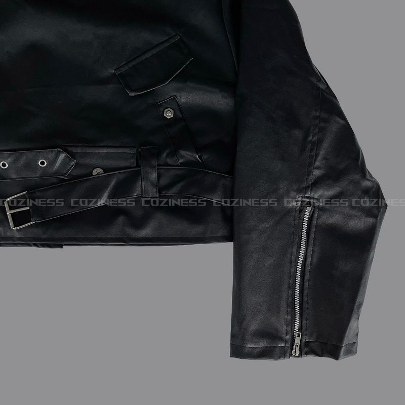 Leather Cropped Trench Jacket (DP738144678784)
