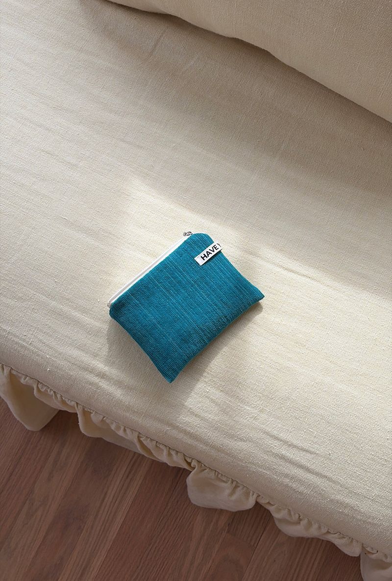 Corduroy flat pouch - turquoise , M size