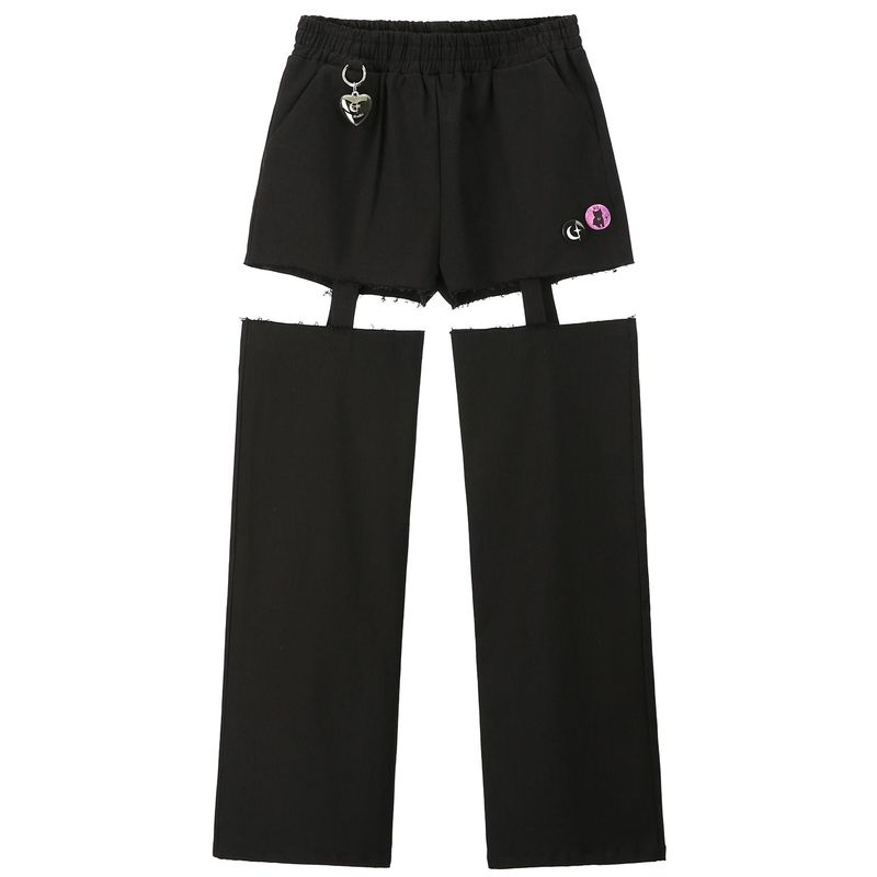 1 1 denim cut out pants - BLACK
