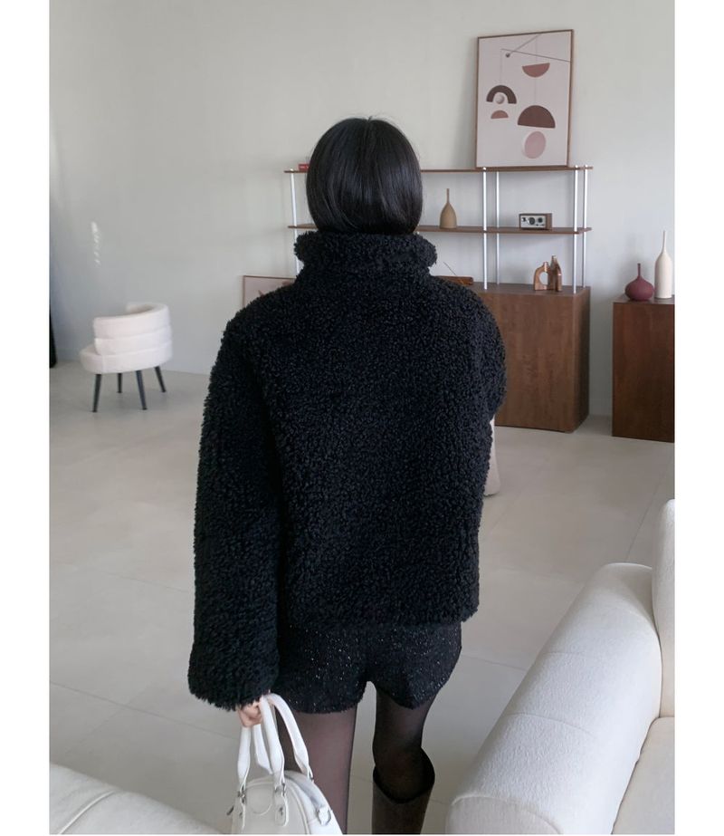 Teddy Hug Fuzzy High Neck Fur Jacket