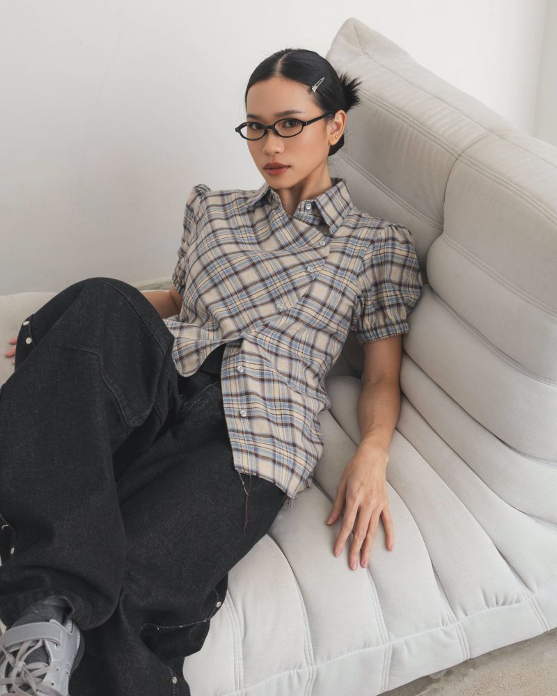 Checkered Poppy Sleeve Shirt
