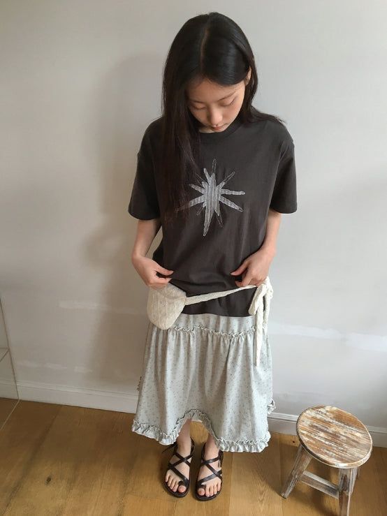 Bihina Flower Shirring Long Skirt