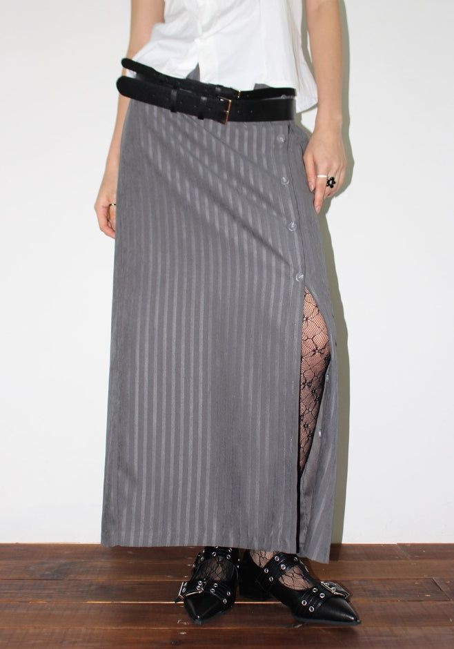 AAKE(アケ)の「STRIPE BUTTON WRAP SKIRT(Skirts)」