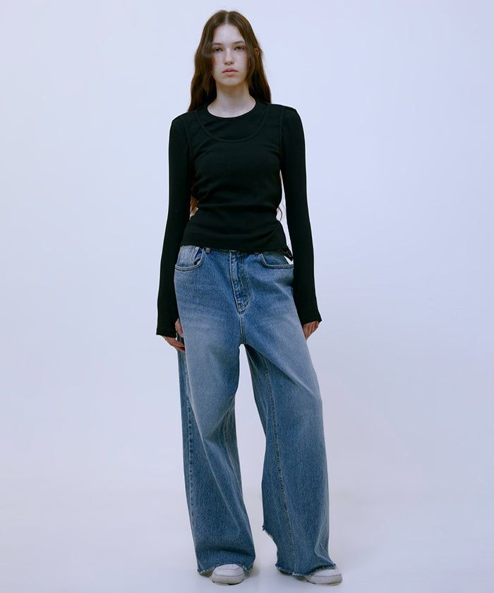 Double Layered Strap Top (BLACK)