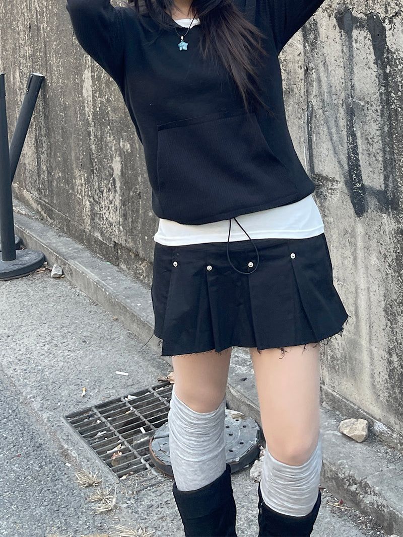 Chunky Damage Button Skirt Pants