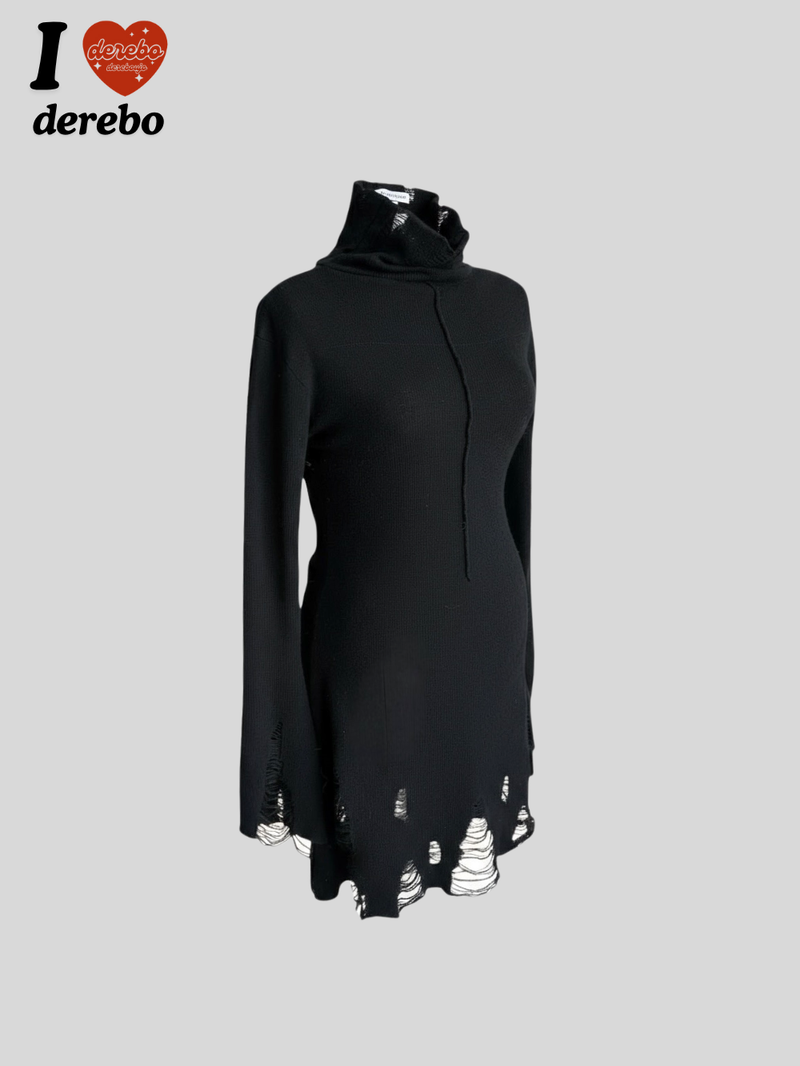 lip-mood black half-turtleneck dress