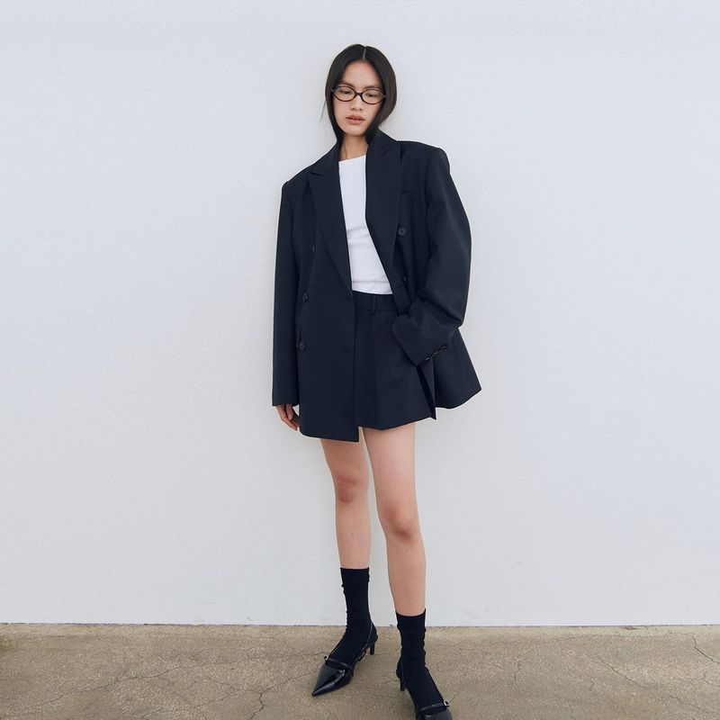 Wool Blended A Line Shorts_Navy