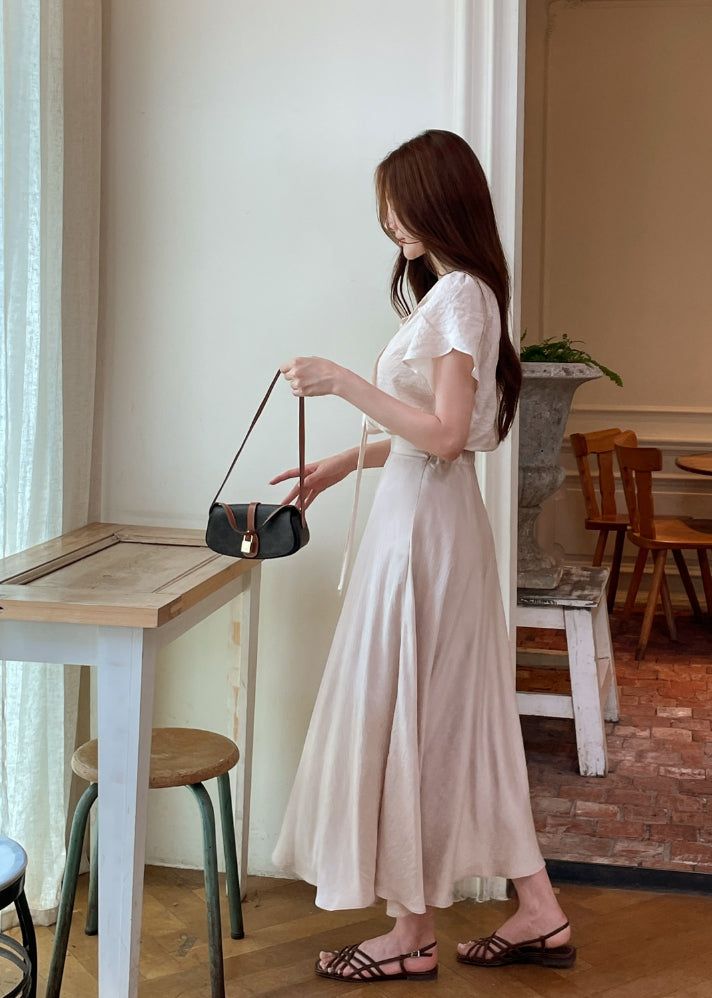 Meshian banding flare long skirt