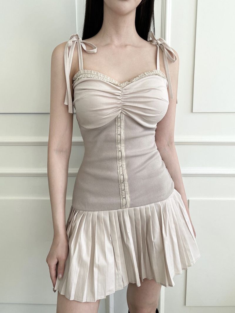1116. Bella ribbon pleats mini ops (3color)