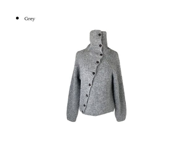 Juke diagonal button high neck knit