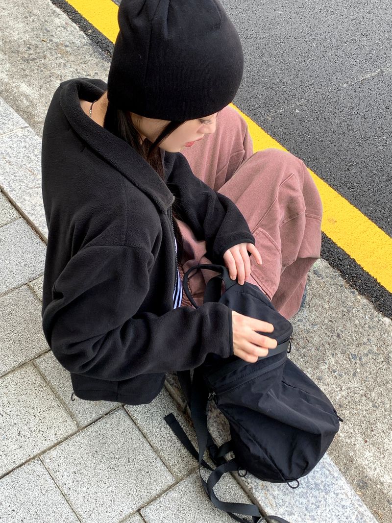[MADE] Laco Basic String Semi-Crop Fleece Fleece Zip-up