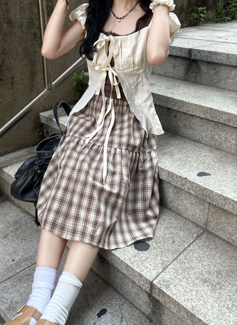 Mori Checkered Midi Skirt