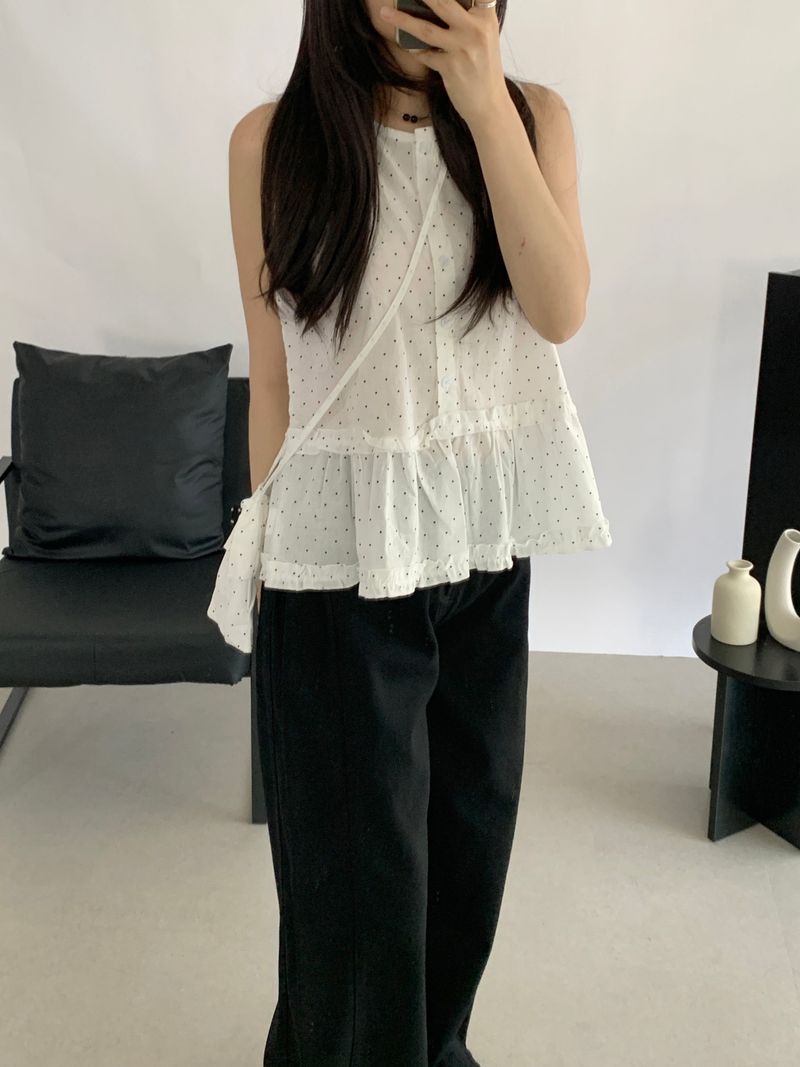 David Dot Frill Blouse Pouch Set