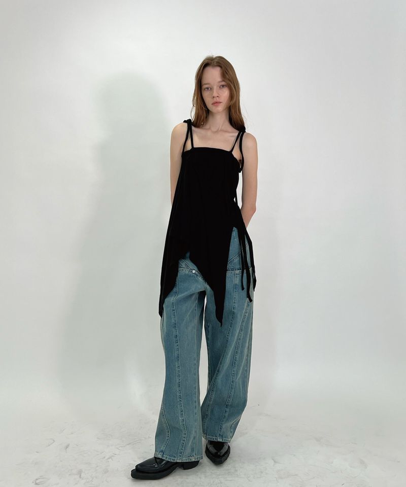COLOR BLEACH WIDE DENIM PANTS