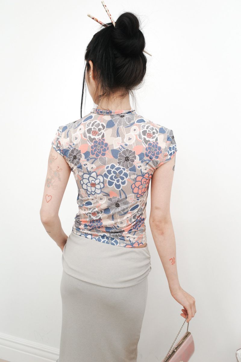 [香] Qipao Floral Top (Brown)