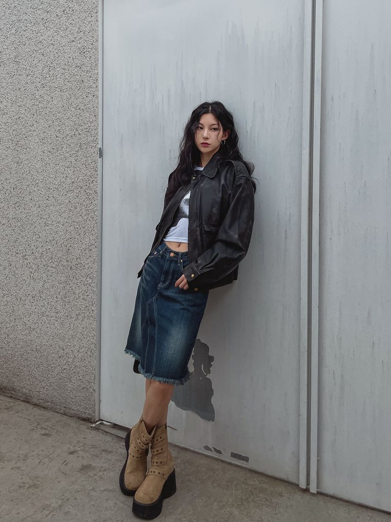 (UNISEX) グリフウォッシングレザー航空ジャンパー