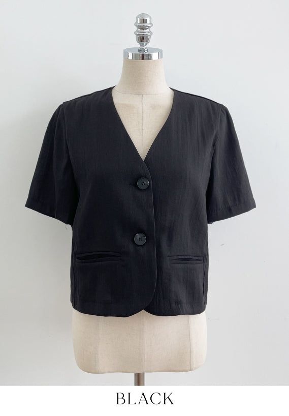 Koren V-neck Linen Short Sleeve Jacket