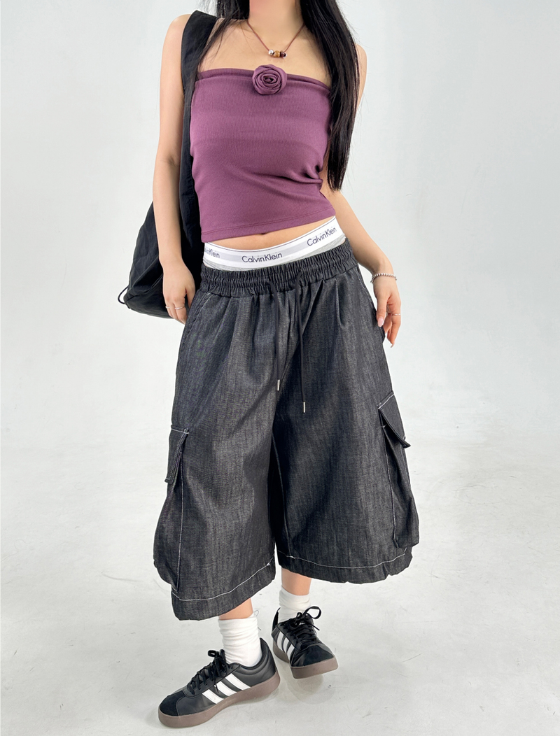 BLUE BERMUDA DENIM CARGO PANTS💙🖤 - 2 COLORS