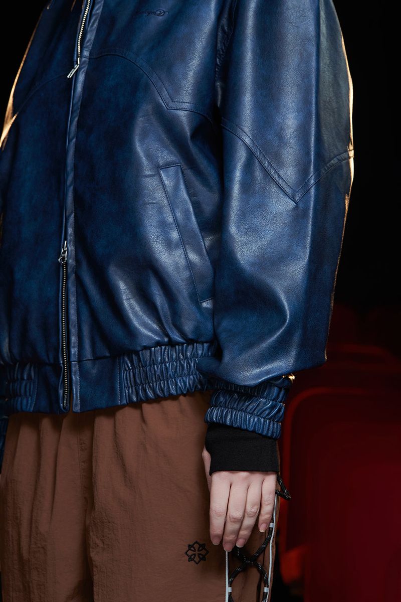 FAUX LEATHER WESTERN BLOUSON / BLUE