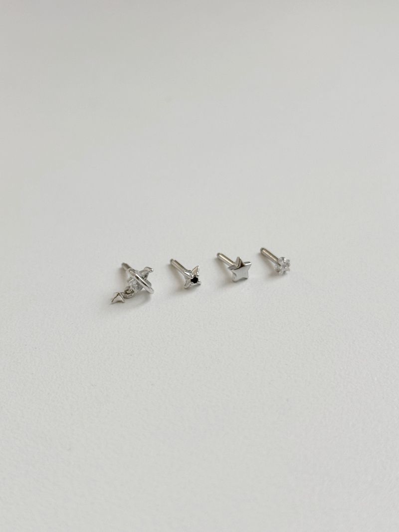 [4 set] Darling Star Piercing Set / Star Cubic Drop Mini Simple Daily Twinkle