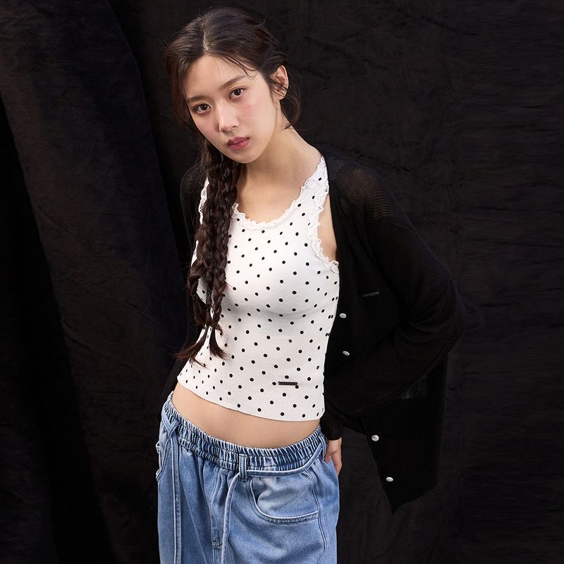 DOT LACE SLEEVELESS TOP_BLACK