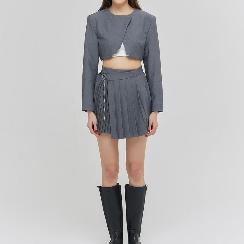 CHAIN PLEATS LAP SKIRT GRAY