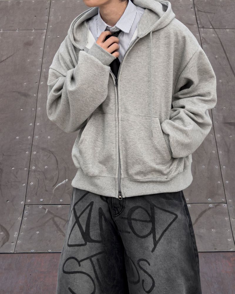 Clean Two-way Crop Hood Zip-up