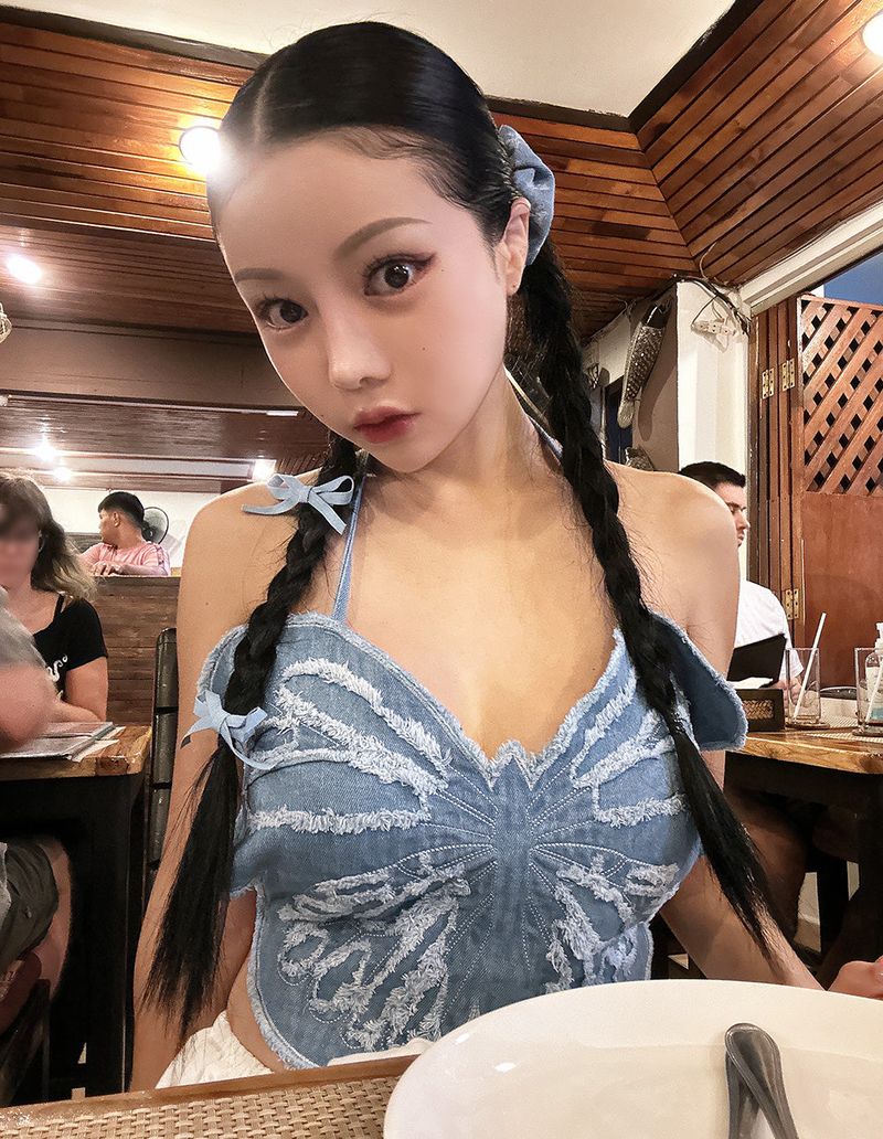 Butterfly Denim Backless Tube Top