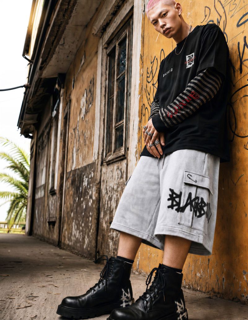 BBD Graffiti Logo Oversized Cargo Sweatshorts (Gray)