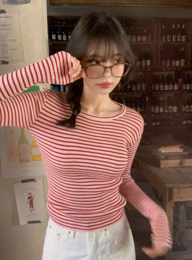 SHOPPERLAND（ショッパーランド）の「Slim Fit Crop Border Rib Knit (4color)（Tops）」