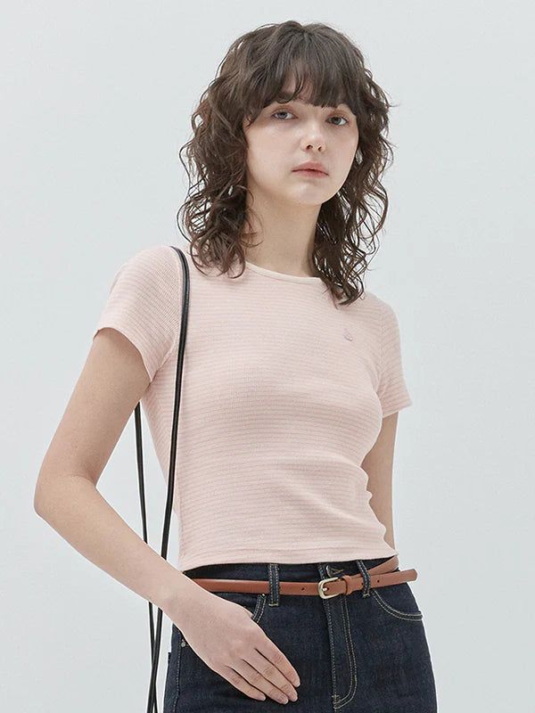 KIRSH（キルシー）の「KIRSH PLAIN SLIM FIT STRIPE T-SHIRT - PINK（Tops）」