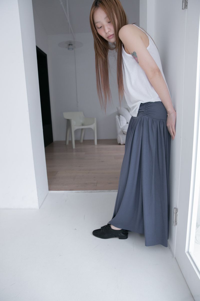 shirring banding long skirt(3colors)
