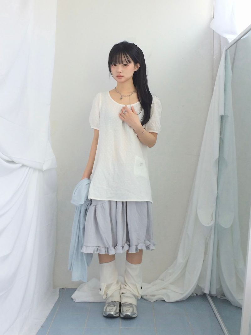 Pocket button puff blouse