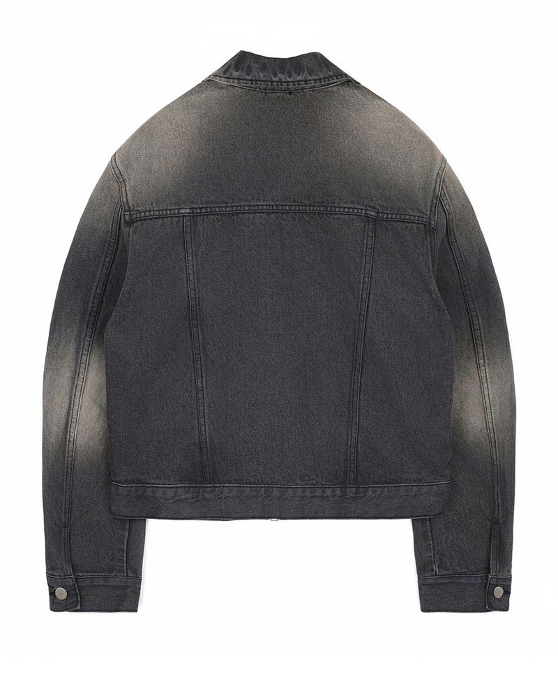 Washed Crop Track Denim Jacket - Black