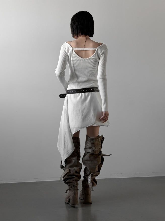 Ribbed Backless V-Neck Knit