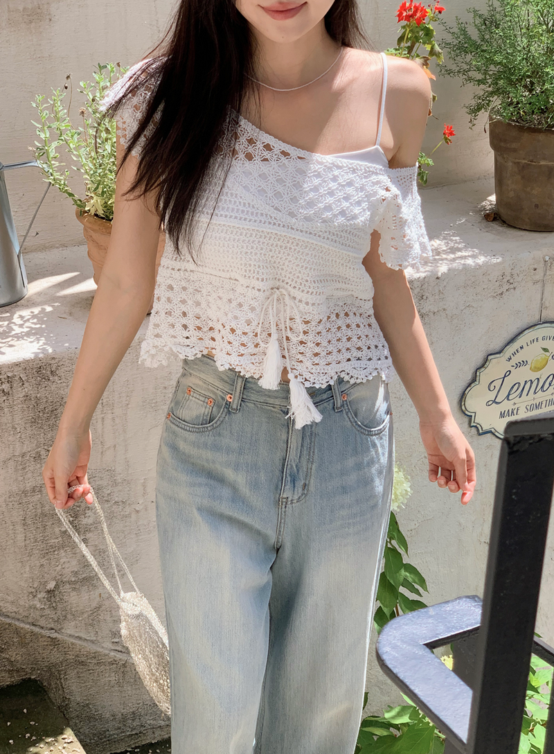 SHOPPERLAND（ショッパーランド）の「#Punching Crop Short Sleeve Knit + Sleeveless Set（Tops）」
