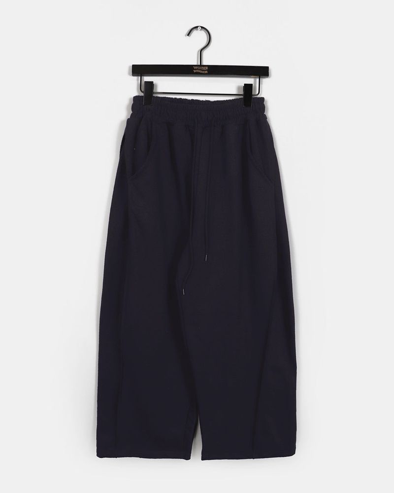 Gazen Back Pocket Patch Point Pintuck Sweat Wide Pants