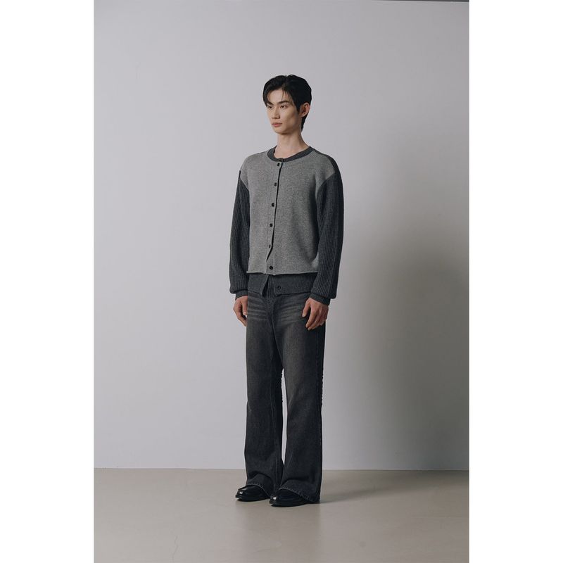 Layered wool knit cardigan(Charcoal)