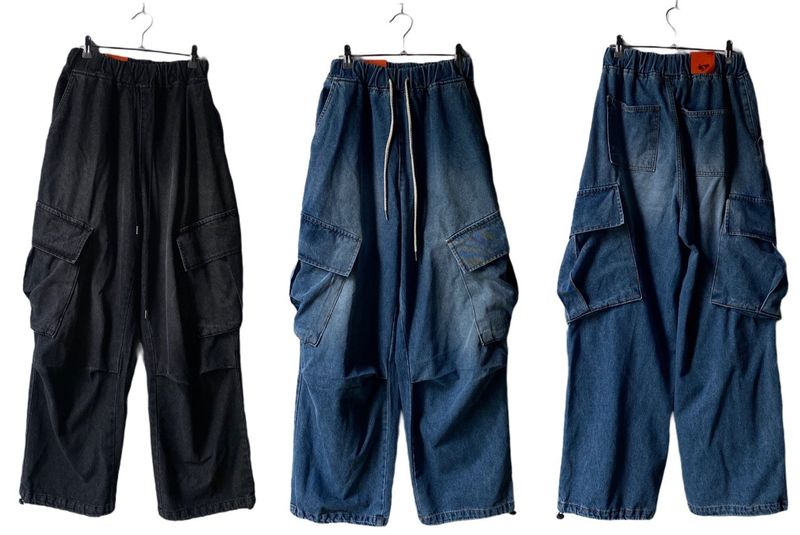 diagonal Washing balloon cargo denim pants 2C