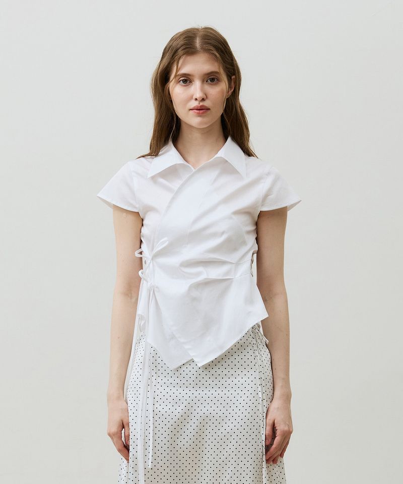 HALO WRAP CAP SLEEVE SHIRT / WHITE