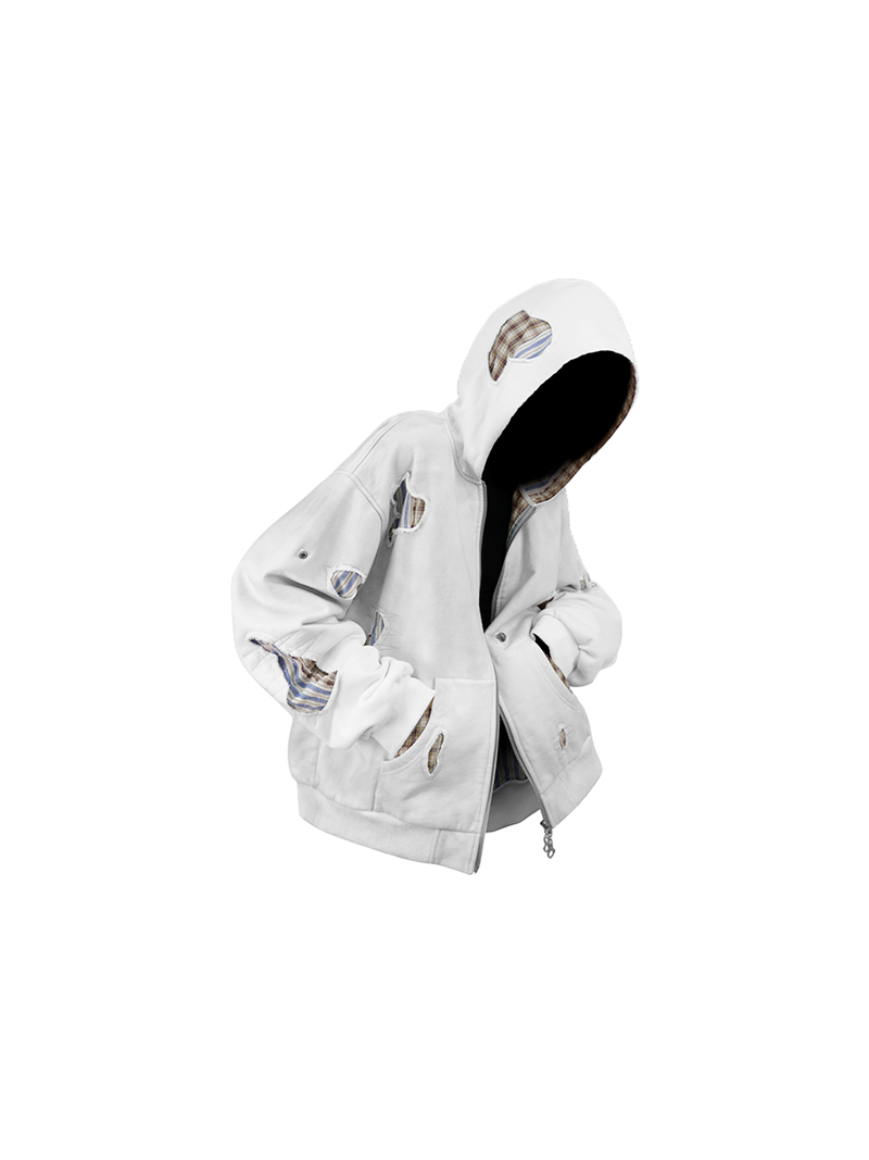 RELABEL（リレーベル）の「RELABEL (Daylight Fade) Dreamy Striped Patchwork Double-Layer Hand-Stitched Distressed Stitching Heavy-Washed Zip-Up Hoodie（Tops）」