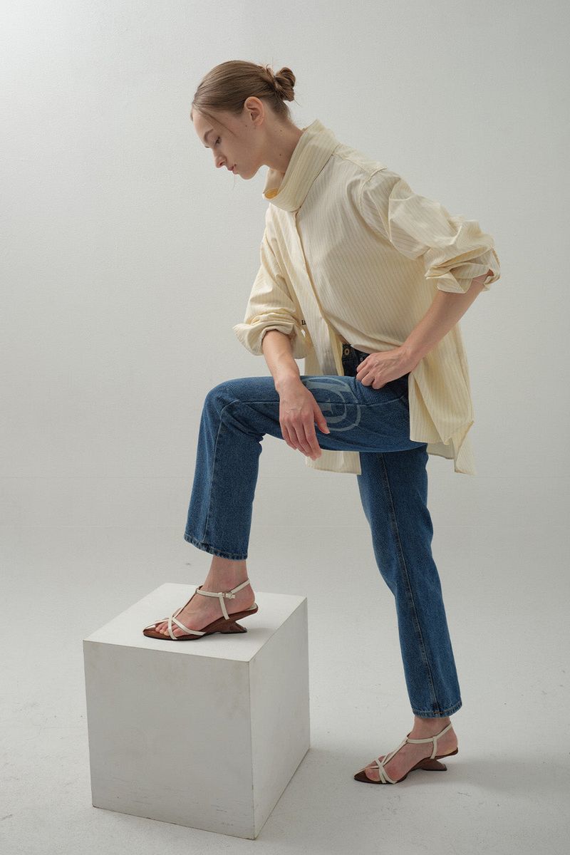 Drape Scarf Shirt_Beige