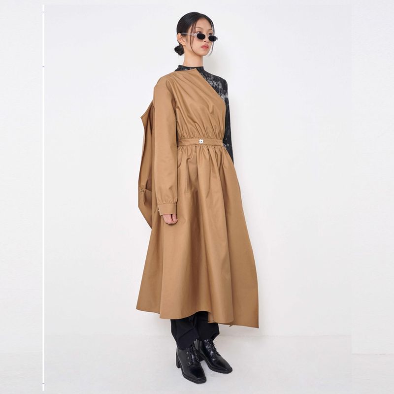 Asymmetry Draped Waterproof Coat _ Beige